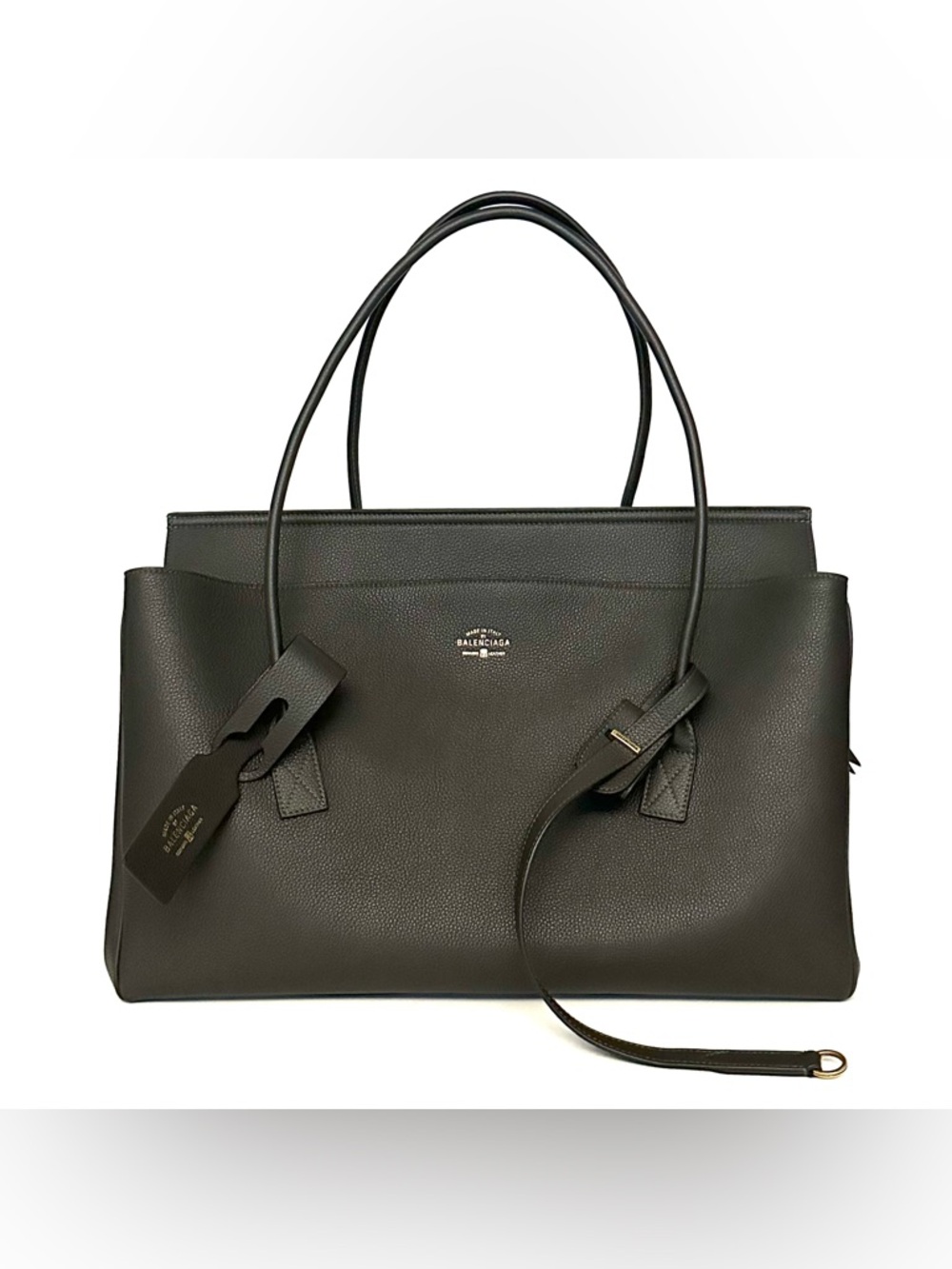 Balenciaga Carrie Carry-All Tote Bag in Grained Leather - Khaki Green